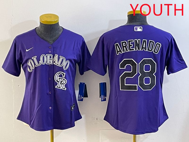 Youth Colorado Rockies 28 Arenado Purple Game 2025 Nike MLB Jersey style 6